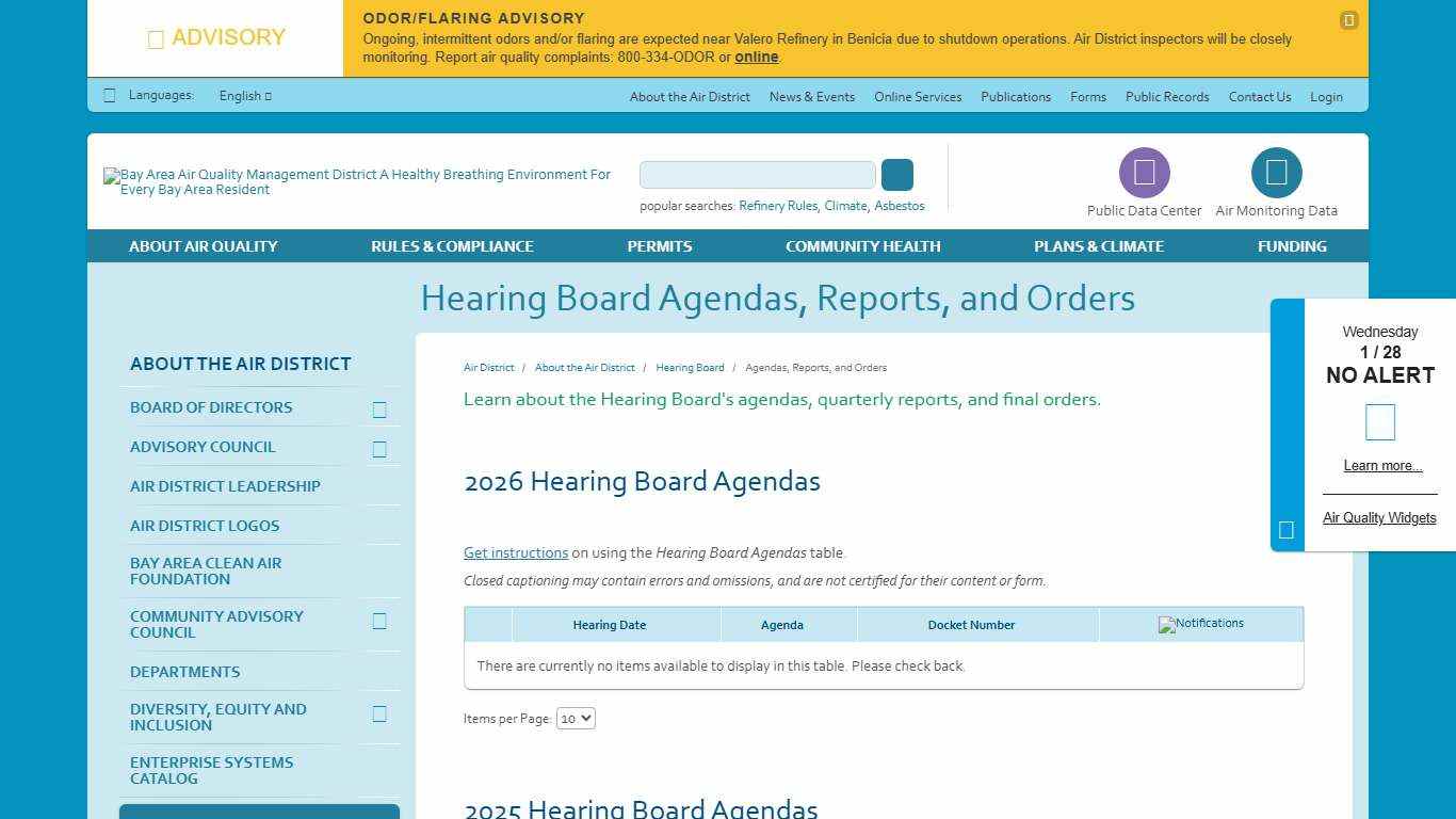 Hearing Board Agendas, Reports, and Orders